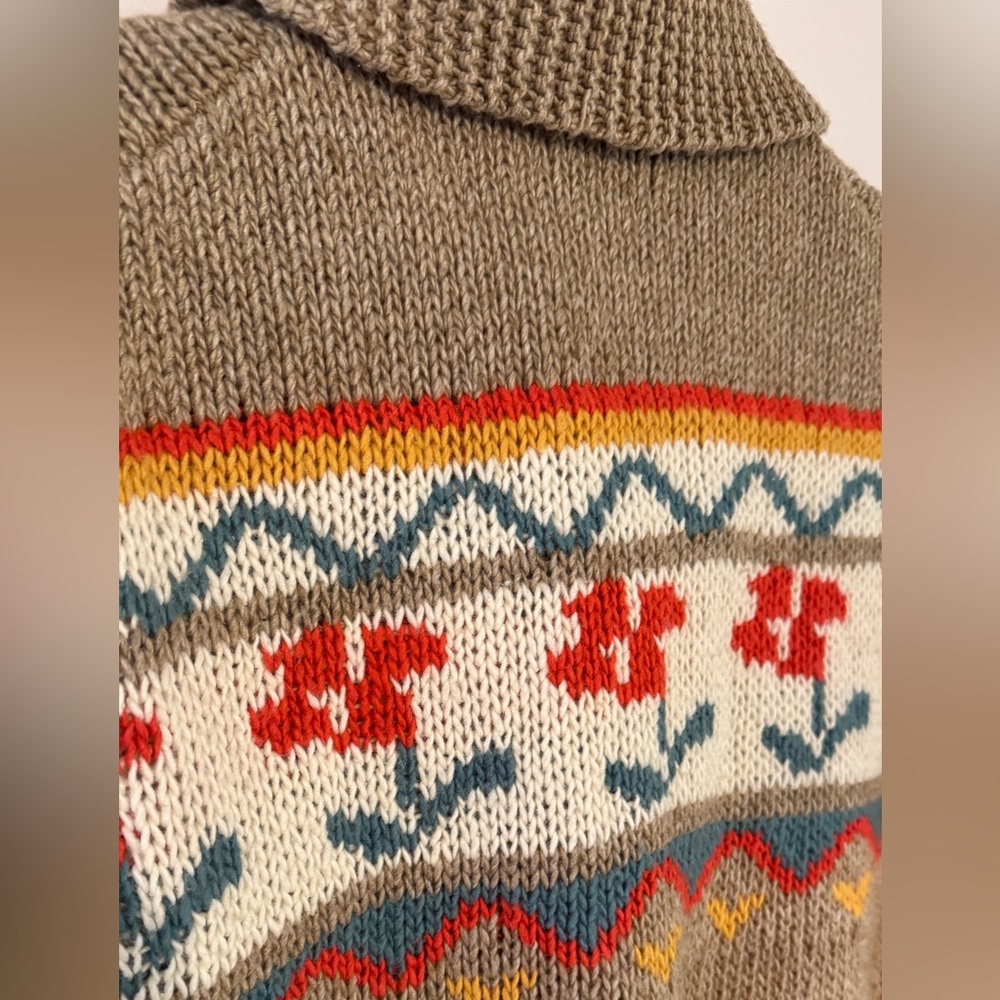 Toad&Co Brown Fair Isle Zip-Front Wool Sweater Jacket with Red & Teal Accents - Picture 2 of 6